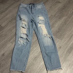 Hollister Distressed Light Ultra High gh Rise Mom Jeans Size 1R